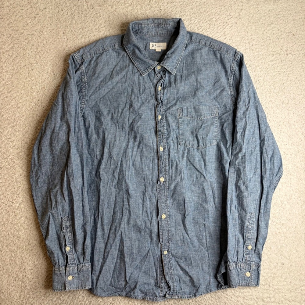Gap Mens XL Blue Chambray Shirt 100% Cotton Long Sleeve Button Down Pocket